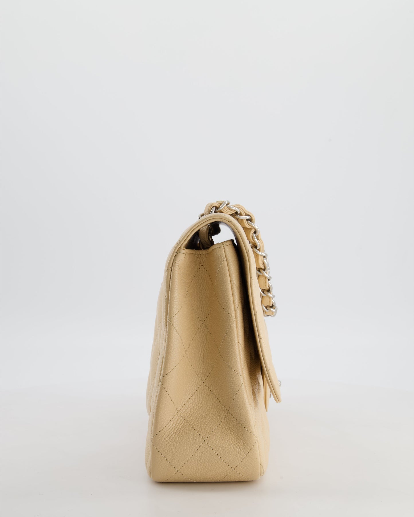 Chanel Flap Classic Caviar Leather Beige Silver Shoulder Bag Style 4