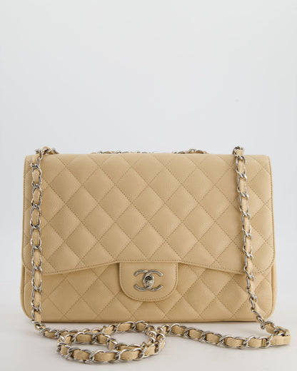 Chanel Flap Classic Caviar Leather Beige Silver Shoulder Bag Style 4