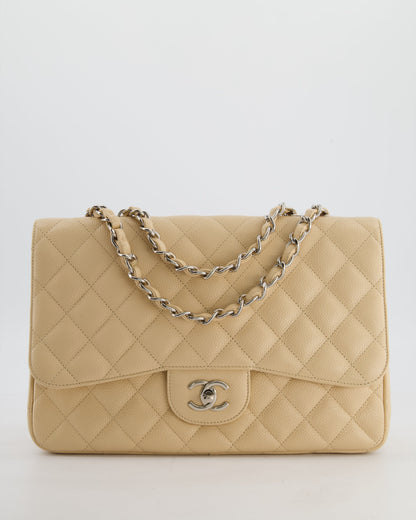 Chanel Flap Classic Caviar Leather Beige Silver Shoulder Bag Style 4