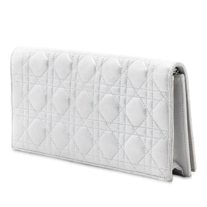 Silver Dior Iridescent Lambskin Cannage Lady Dior Convertible Clutch Crossbody Bag