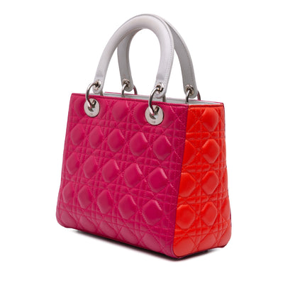 Pink Dior Medium Tricolor Lambskin Cannage Lady Dior Satchel