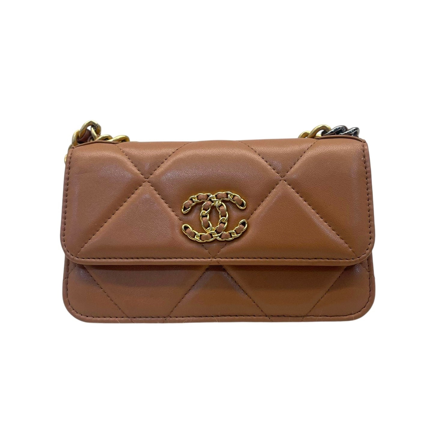 Chanel Beige Pink Quilted Leather Chanel 19 Wallet on Chain