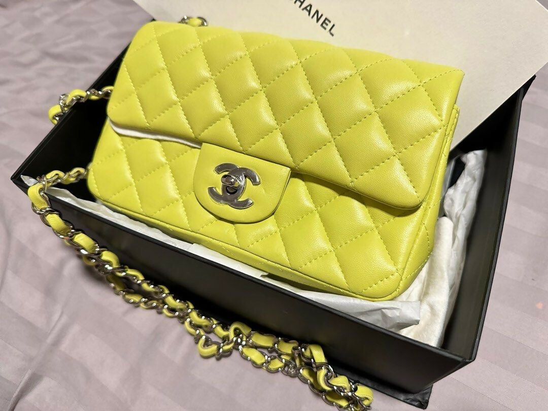 Chanel Mini Flap Lambskin Silver Shoulder Bag
