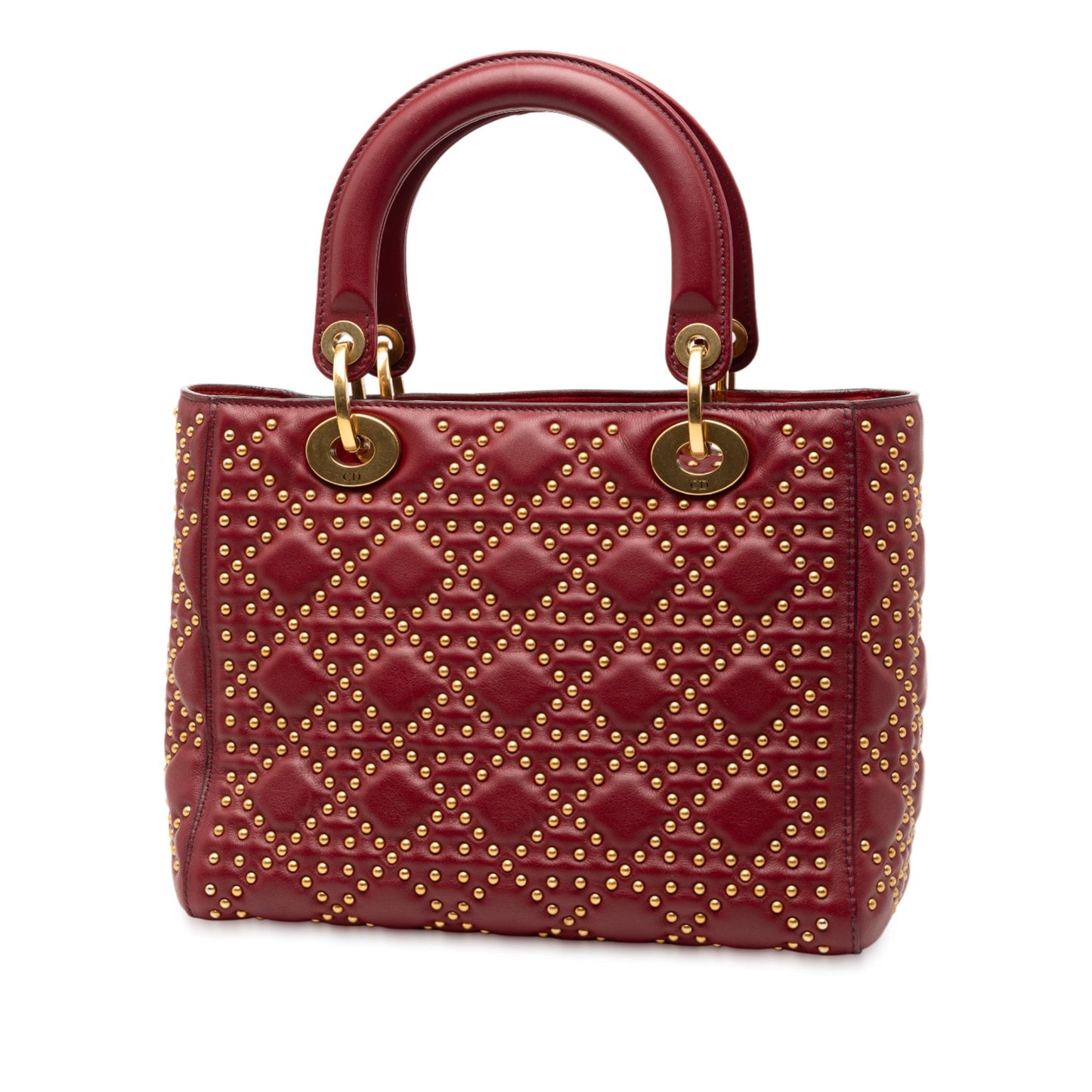Red Dior Medium Lambskin Cannage Studded Supple Lady Dior Satchel