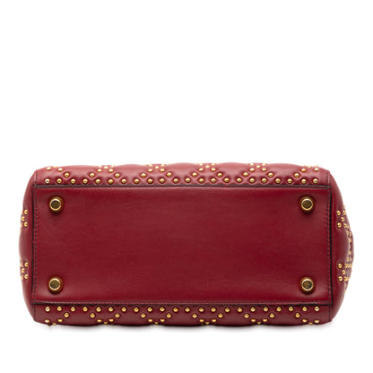 Red Dior Medium Lambskin Cannage Studded Supple Lady Dior Satchel