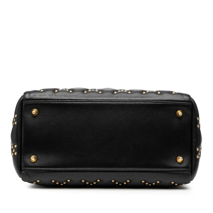 Black Dior Medium Lambskin Cannage Studded Supple Lady Dior Satchel