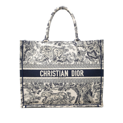 Blue Dior Large Canvas Embroidered Dioriviera Toile De Jouy Book Tote
