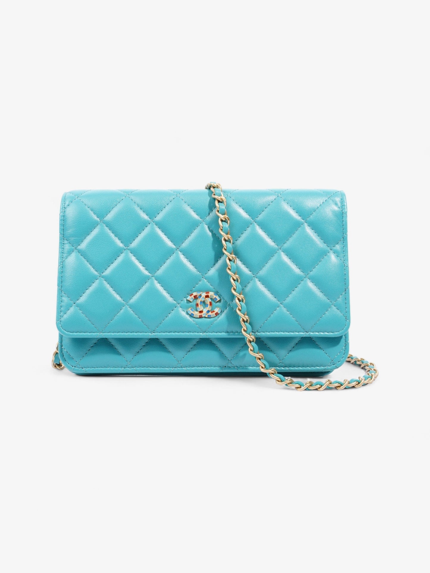 Chanel Classic Wallet On Chain Turquoise Blue Lambskin Leather