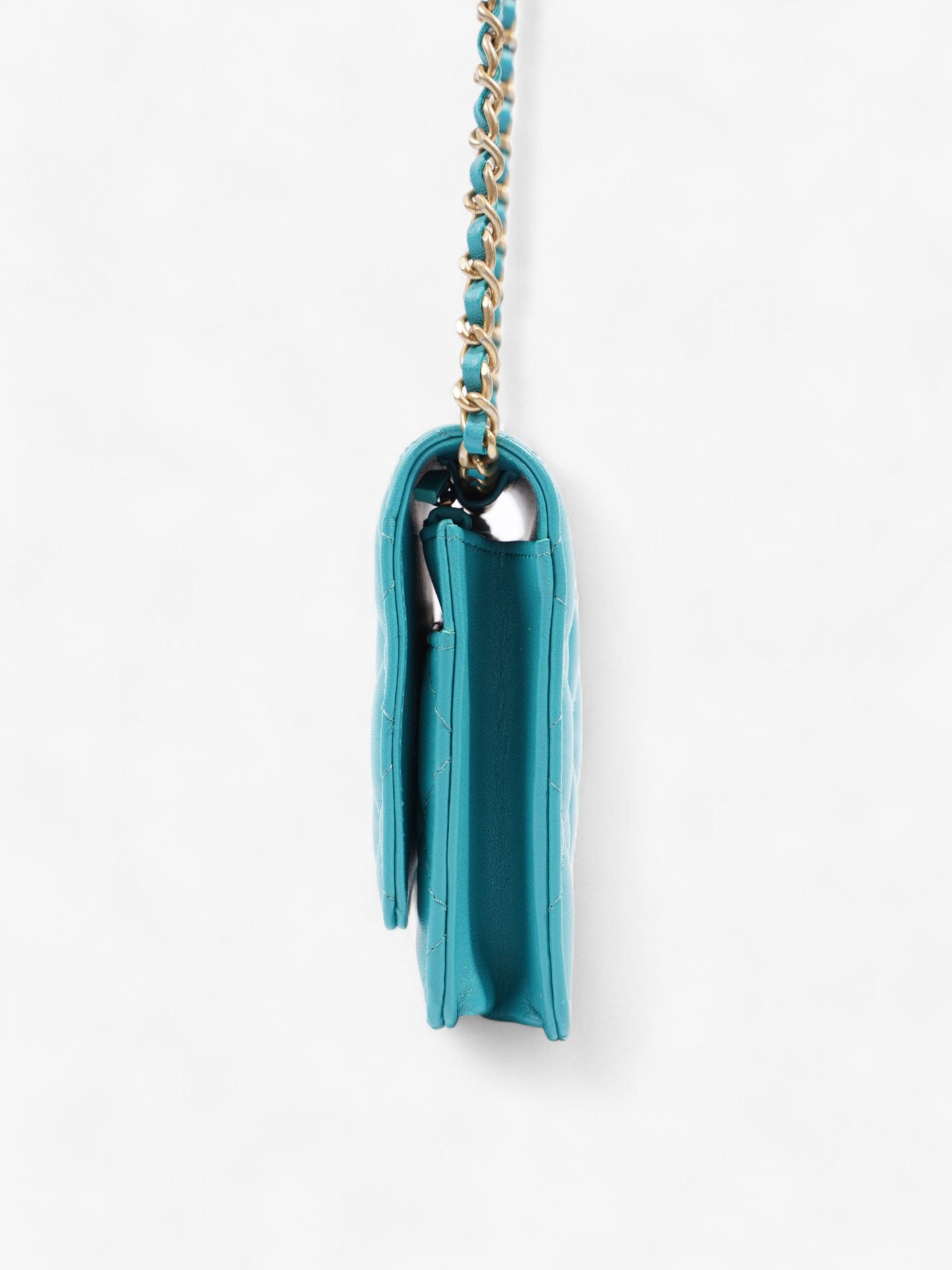 Chanel Classic Wallet On Chain Turquoise Blue Lambskin Leather