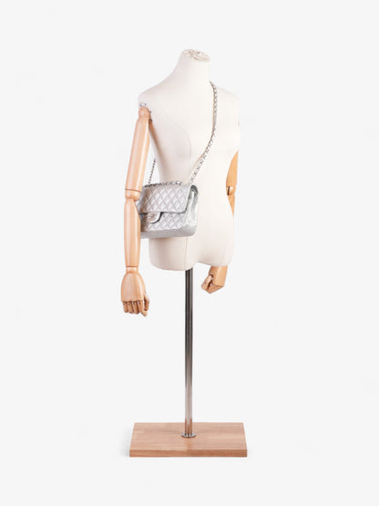 Chanel Classic Double Flap Silver Calfskin Leather Medium