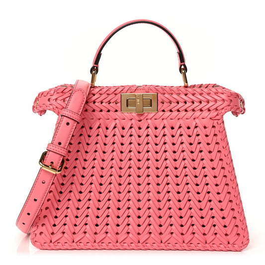 Fendi Vitello King Shiny Nappa Intreccio Small Peekaboo I SEE U Satchel Pink Dalia