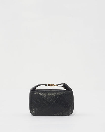 Chanel Black Quilted Leather Logo Top Handle Clutch Pochette