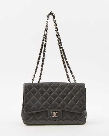 Chanel Black Caviar Quilted Jumbo Classic Single Flap Bag