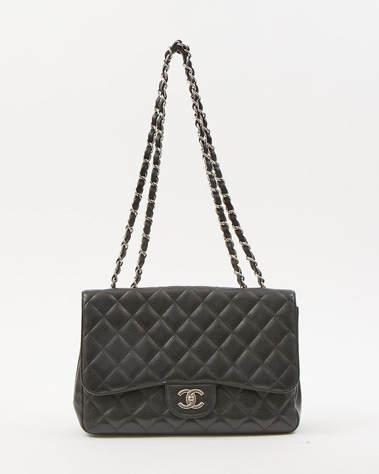 Chanel Black Caviar Quilted Jumbo Classic Single Flap Bag