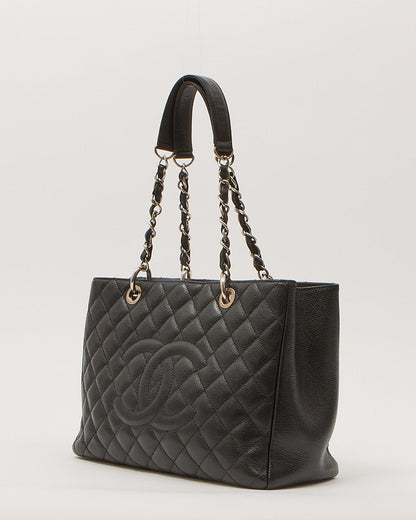 Chanel Black Caviar Leather Quilted Grand Shopping Tote Bag