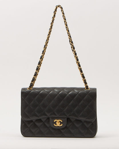 Chanel Black Caviar Quilted Jumbo Double Flap Bag GHW