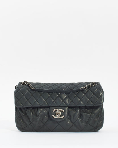 Chanel Black Quilted Iridescent Leather East West Single Flap Bag