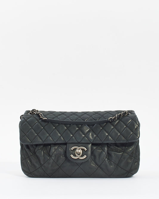 Chanel Black Quilted Iridescent Leather East West Single Flap Bag