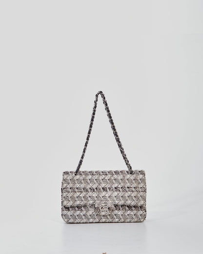Chanel Black/White Tweed Fabric Classic Double Flap Bag