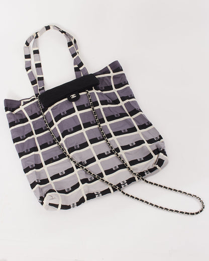Chanel Black/Grey Wool/Multi Logo Mini Flap/Foldable Shopping Tote