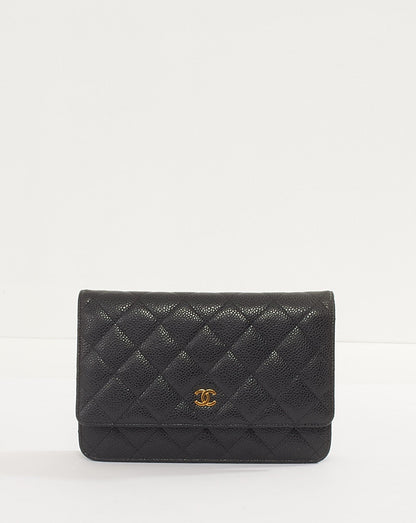 Chanel WOC Caviar Leather Black Gold Chain Crossbody Style