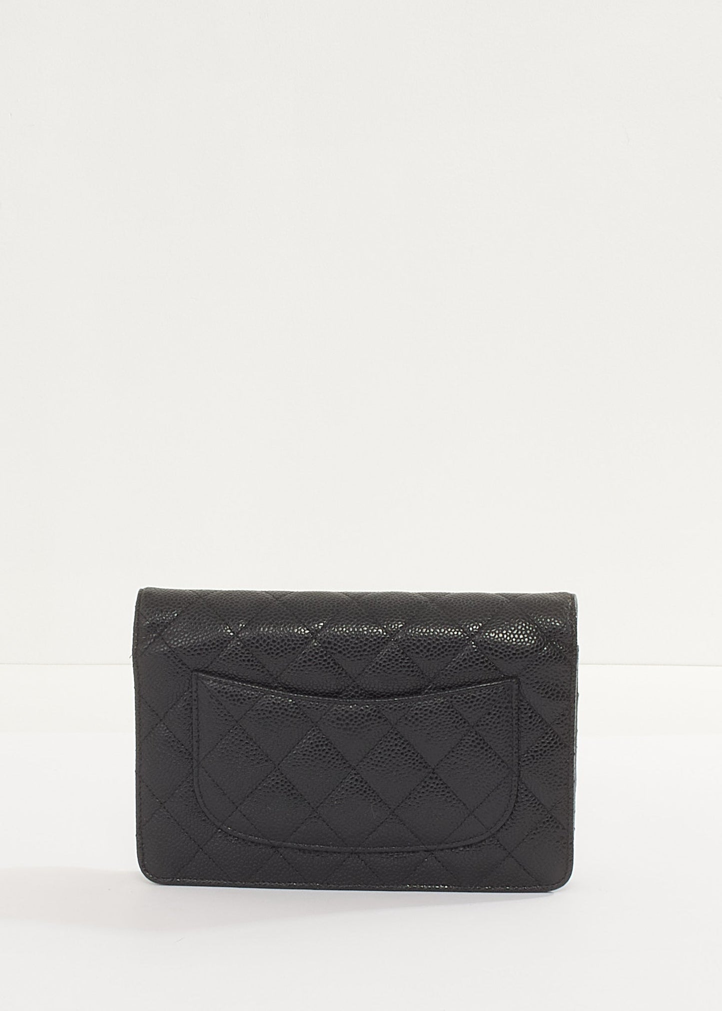 Chanel WOC Caviar Leather Black Gold Chain Crossbody Style
