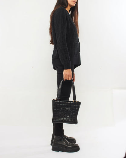 Chanel Black Leather E/W Chocolate Bar Tote Bag