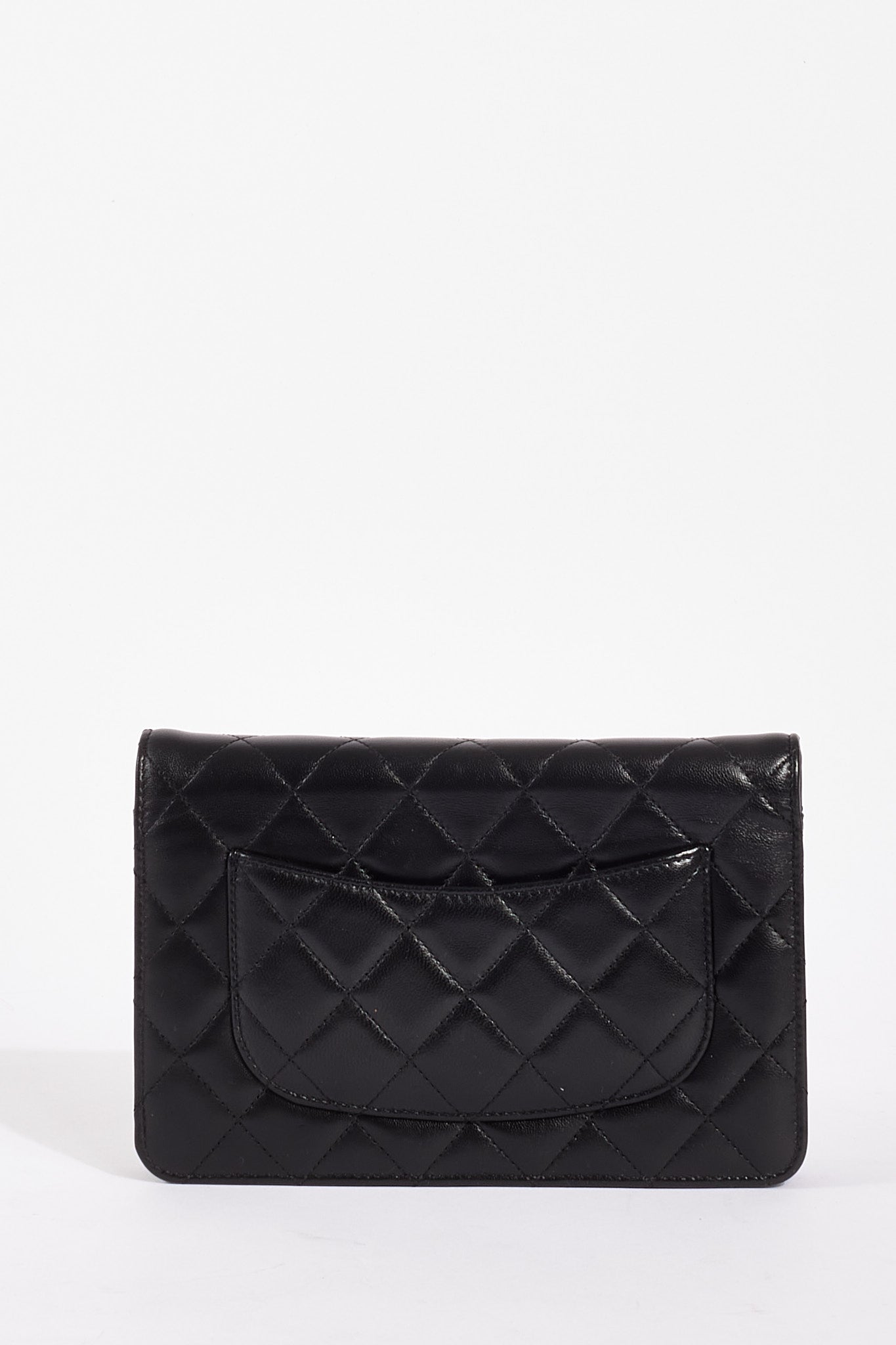 Chanel WOC Lambskin Leather Black Silver Chain Crossbody