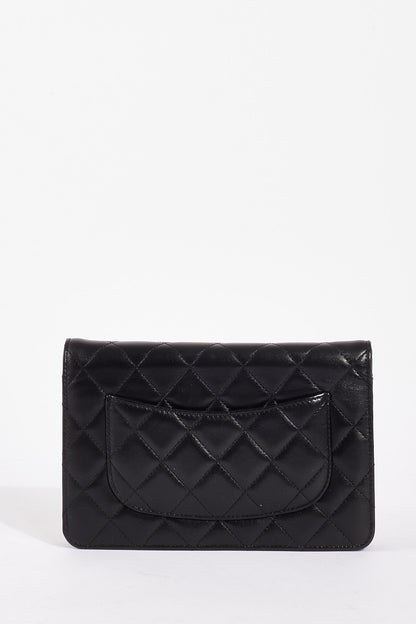 Chanel WOC Lambskin Leather Black Silver Chain Crossbody