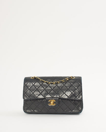 Chanel Black Lambskin 24K Gold Plated Medium Classic Double Flap Bag