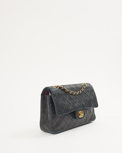 Chanel Black Lambskin 24K Gold Plated Medium Classic Double Flap Bag