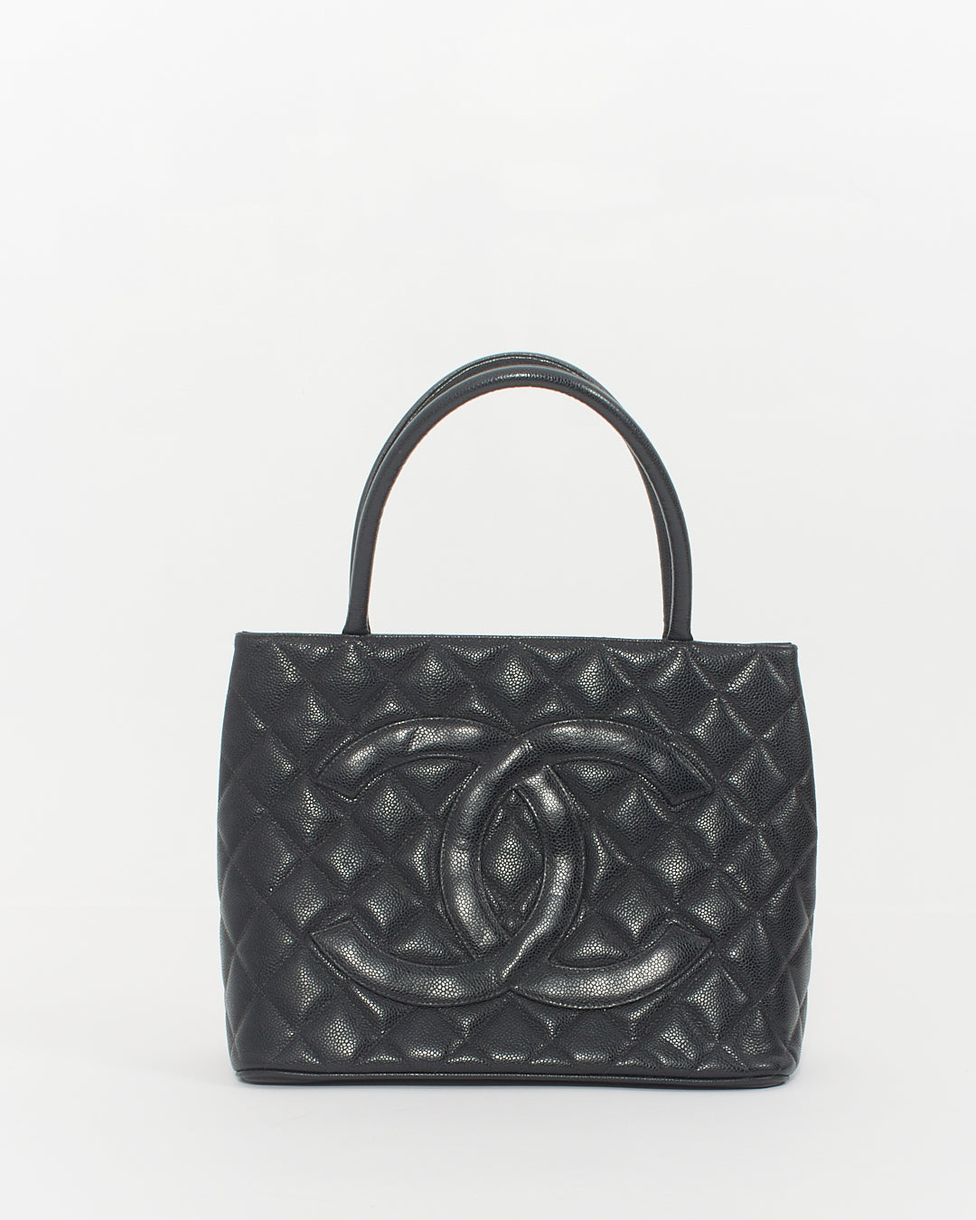 Chanel Black Caviar Leather Medallion Top Handle Bag