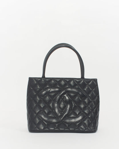 Chanel Black Caviar Leather Medallion Top Handle Bag