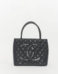 Chanel Black Caviar Leather Medallion Top Handle Bag