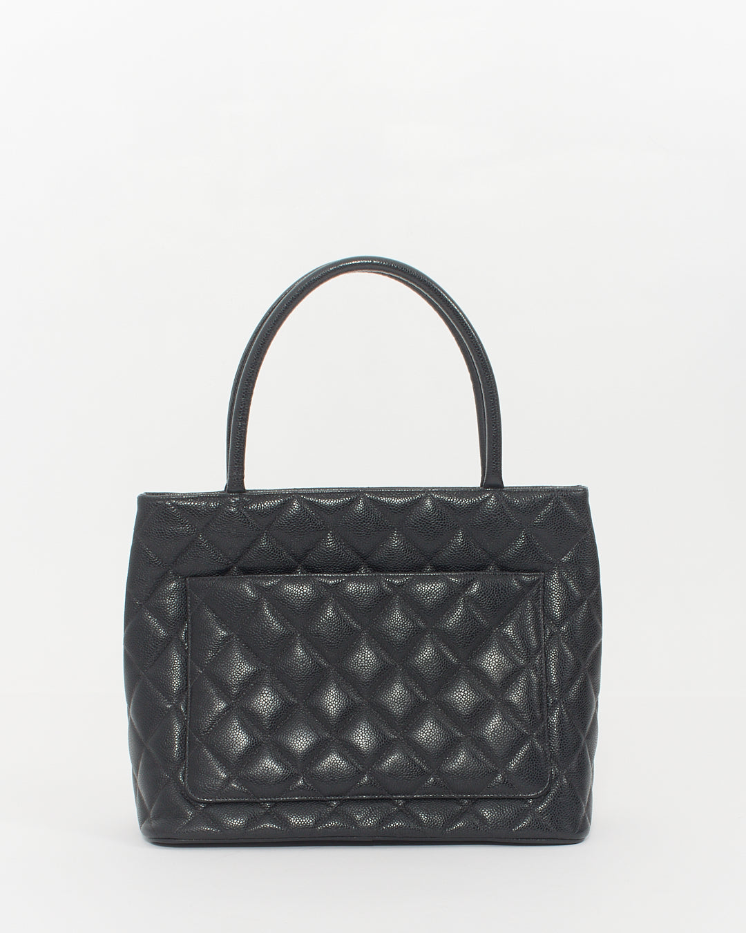 Chanel Black Caviar Leather Medallion Top Handle Bag