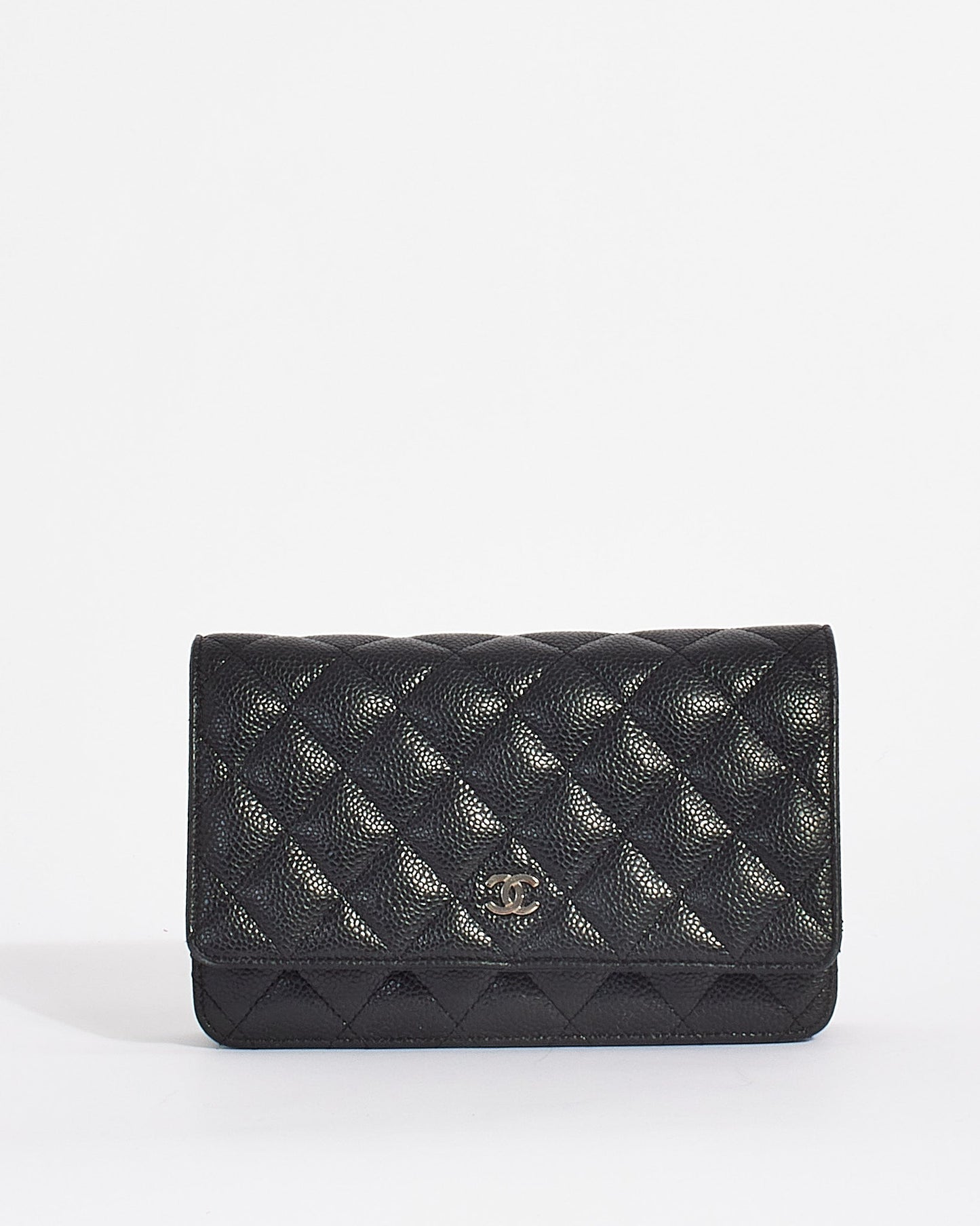 Chanel Black Caviar Leather Quilted Wallet on Chain Bag SHW