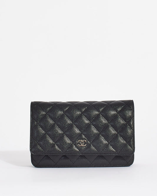 Chanel Black Caviar Leather Quilted Wallet on Chain Bag SHW