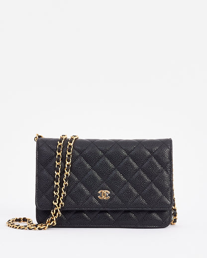 Chanel WOC Caviar Leather Black Gold Chain Crossbody