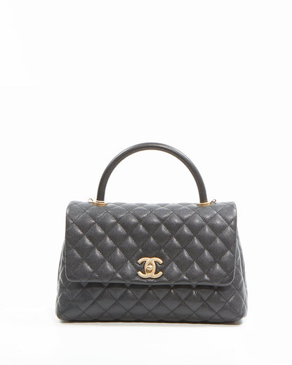 Chanel Black Caviar Medium Quilted Coco Handle Flap Bag