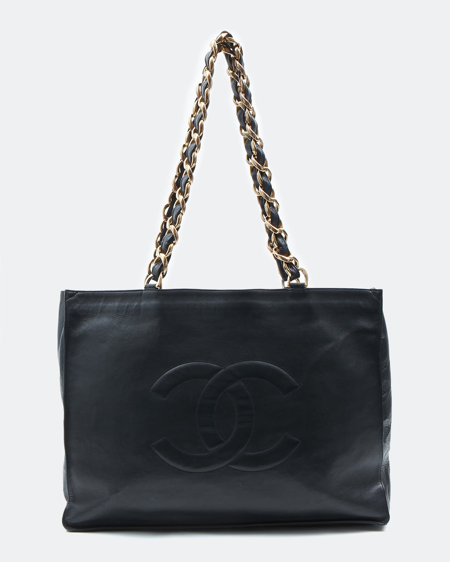 Chanel Black Lambskin 24K Gold Chain Interlocking CC Tote Bag