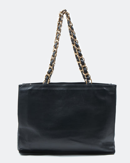 Chanel Black Lambskin 24K Gold Chain Interlocking CC Tote Bag