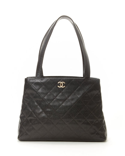 Chanel Black Caviar Quilted Tote Bag