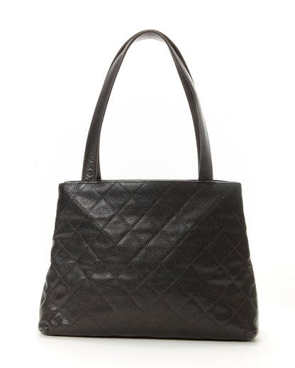 Chanel Black Caviar Quilted Tote Bag