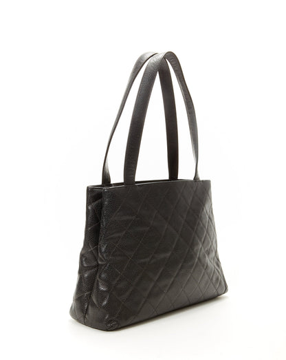 Chanel Black Caviar Quilted Tote Bag