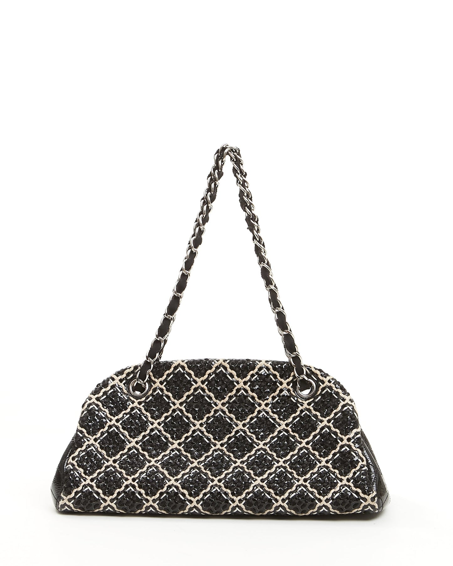 Chanel Black/White Tweed Patent Leather Bowling Shoulder Bag