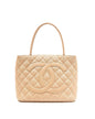 Chanel Beige Caviar CC Logo Medallion Top Handle Bag