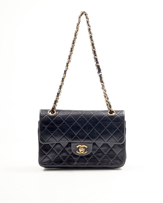 Chanel Black Lambskin 24K Gold Plated Small Classic Double Flap Bag