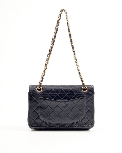 Chanel Black Lambskin 24K Gold Plated Small Classic Double Flap Bag