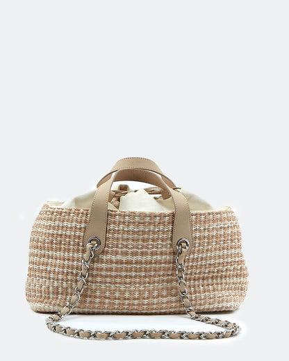 Chanel Tweed Beige Chain Shoulder Bag