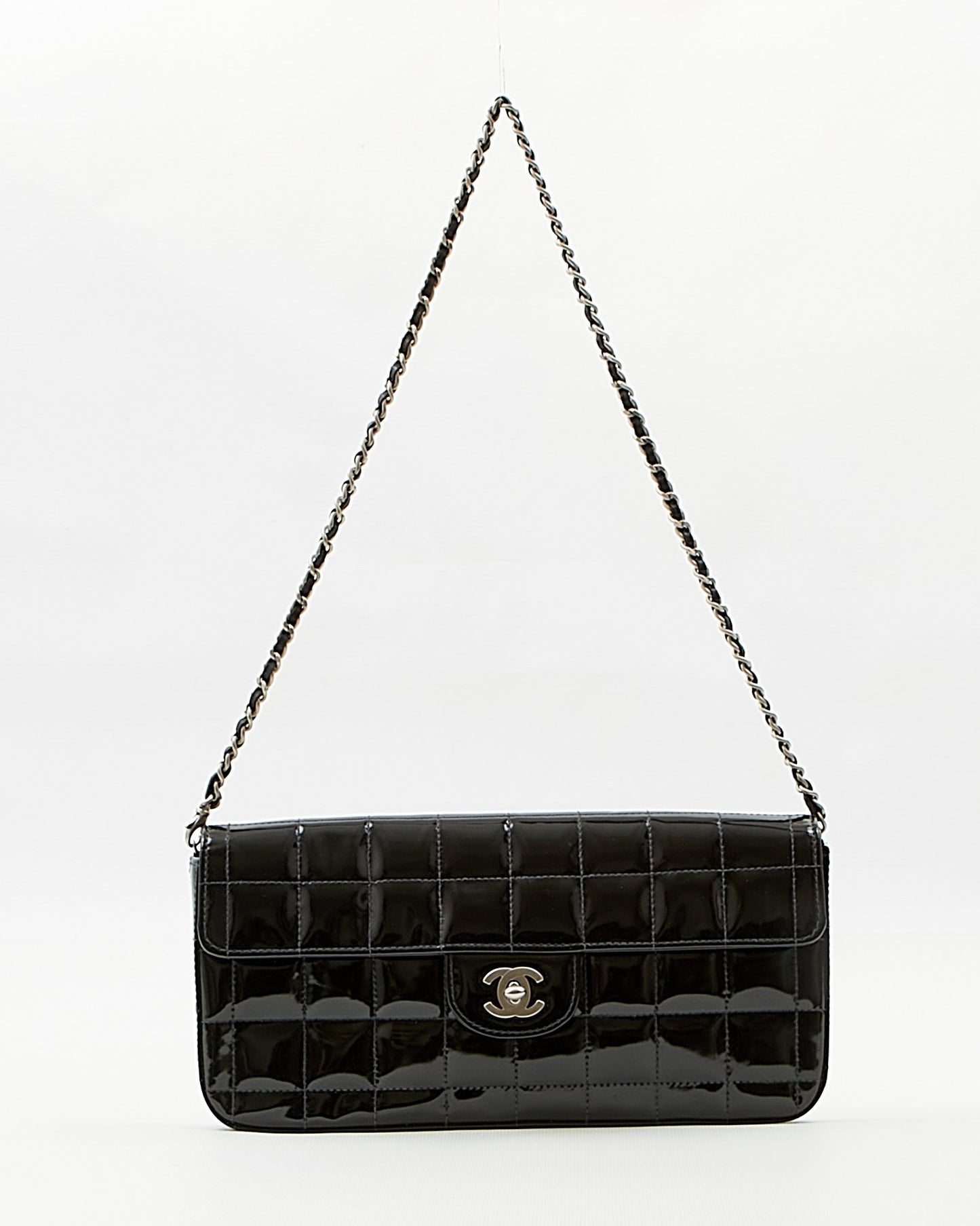 Chanel Black Patent Chocolate Bar Chain Shoulder Bag